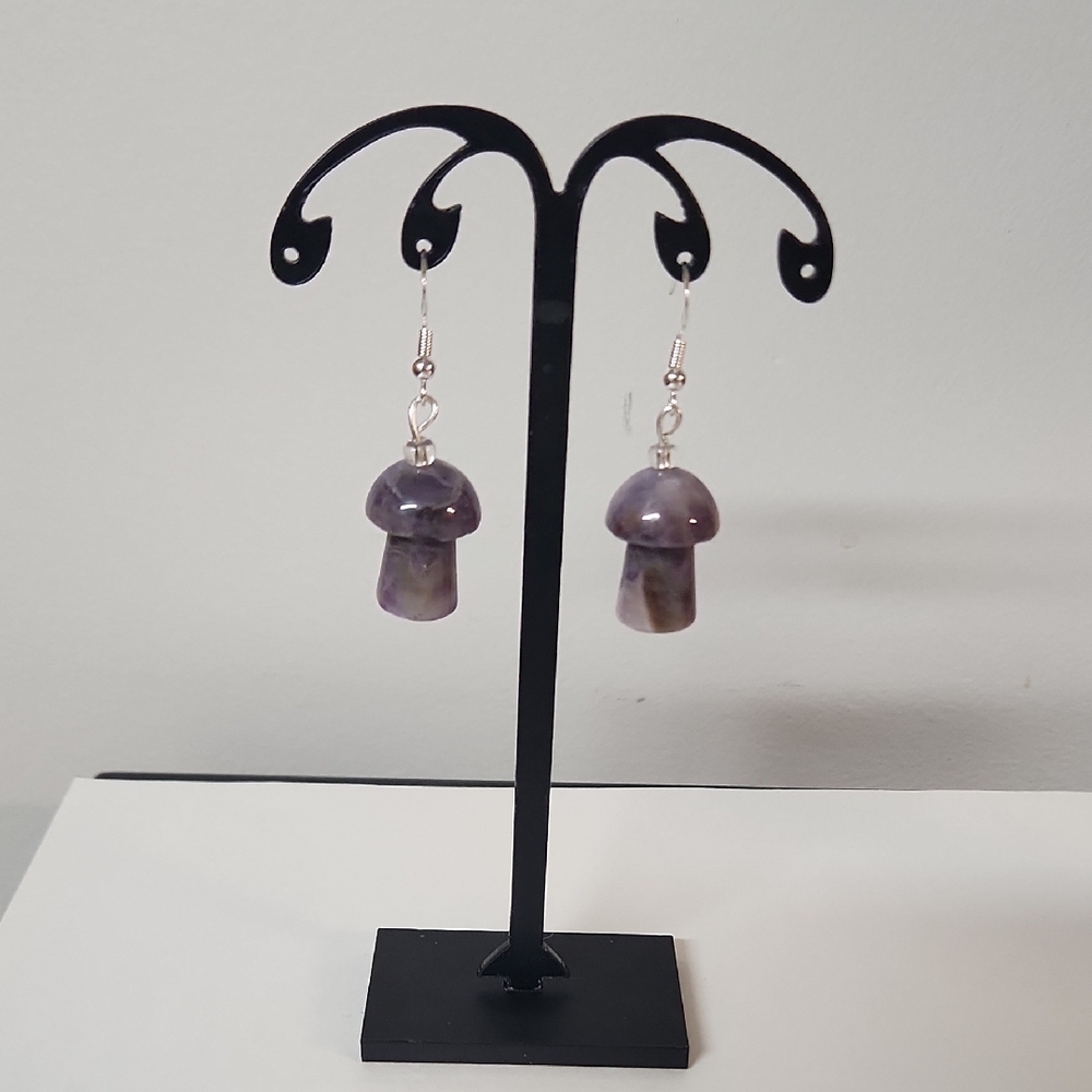 Handmade Amethyst And Smoky Quartz Mushroom Earrings